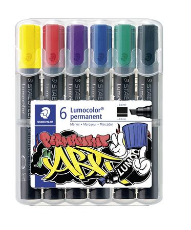 Alkoholos marker készlet, 2-5 mm, STAEDTLER "Lumocolor 350", 6 különböző szín