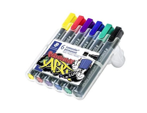 Alkoholos marker készlet, 2-5 mm, STAEDTLER "Lumocolor 350", 6 különböző szín