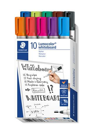 Táblamarker készlet, 2 mm, kúpos, STAEDTLER "Lumocolor 351", 10 különböző szín