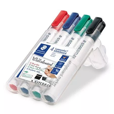 Táblamarker készlet, 2-5 mm, vágott, STAEDTLER "Lumocolor 351 B", 4 különböző szín