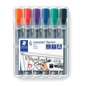   Flipchart marker készlet, 2-5 mm, vágott, STAEDTLER "Lumocolor 356 B", 6 különböző szín