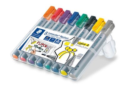 Flipchart marker készlet, 2-5 mm, vágott, STAEDTLER "Lumocolor 356", 8 különböző szín