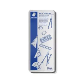   Vonalzókészlet, műanyag, 4 darabos, fém dobozban, körzővel és kiegészítőkkel, STAEDTLER "557 10"