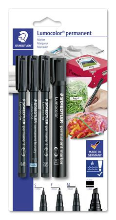 Alkoholos marker készlet, STAEDTLER "Lumocolor 60" 4 különböző vastagság, fekete