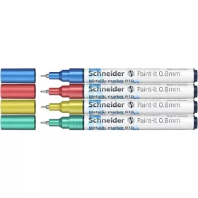   Akril marker készlet, 0,8 mm, SCHNEIDER "Paint-It 010", 4 különböző metálfényű szín