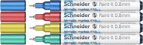 Akril marker készlet, 0,8 mm, SCHNEIDER "Paint-It 010", 4 különböző metálfényű szín