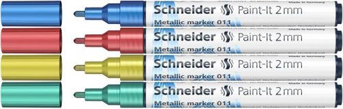 Akril marker készlet, 2 mm, SCHNEIDER "Paint-It 011", 4 különböző metálfényű szín
