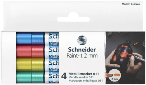 Akril marker készlet, 2 mm, SCHNEIDER "Paint-It 011", 4 különböző metálfényű szín