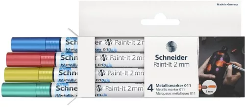 Akril marker készlet, 2 mm, SCHNEIDER "Paint-It 011", 4 különböző metálfényű szín