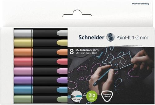 Akril marker készlet, 1-2 mm, SCHNEIDER "Paint-It 020", 8 különböző metálfényű szín