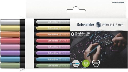Akril marker készlet, 1-2 mm, SCHNEIDER "Paint-It 020", 8 különböző metálfényű szín