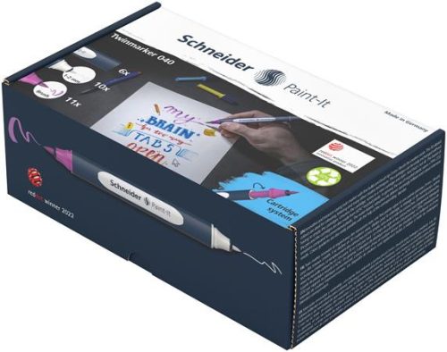 Kétvégű marker készlet, 27 darabos, SCHNEIDER „Paint-It 040 Twin marker Set 2”, 10 különböző szín