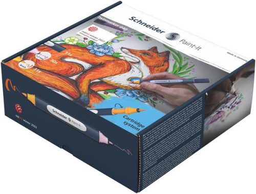 Kétvégű marker készlet, 72 darabos, SCHNEIDER „Paint-It 040 Twin marker Set complete”, 30 különböző szín