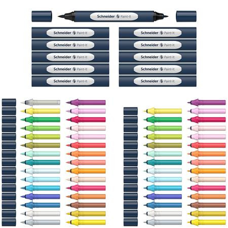 Kétvégű marker készlet, 72 darabos, SCHNEIDER „Paint-It 040 Twin marker Set complete”, 30 különböző szín