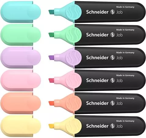 Szövegkiemelő készlet, 1-5 mm, SCHNEIDER "Job Pastel", 6 különböző pasztell szín
