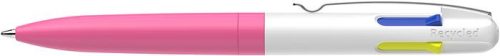 Golyóstoll, 0,5 mm, nyomógombos, négyszínű, SCHNEIDER "Take 4 Neon", rózsaszín-fehér