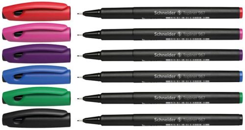 Tűfilc készlet, 0,4 mm, SCHNEIDER "Topliner 967", 6 különböző szín