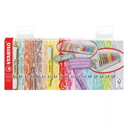 Szövegkiemelő készlet, 1-4 mm, STABILO "Swing Cool", 18 db-os asztali készlet
