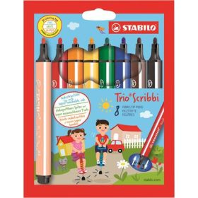   Filctoll készlet, 1,5-2 mm, rugós hegy, STABILO "Trio Scribbi", 8 különböző szín