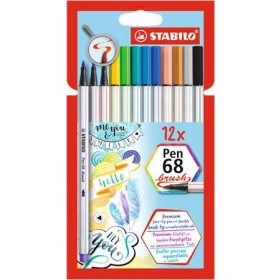   Ecsetirón készlet, STABILO "Pen 68 brush", 12 különböző szín