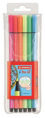 Rostirón készlet, 1 mm, STABILO "Pen 68", 6 neon szín