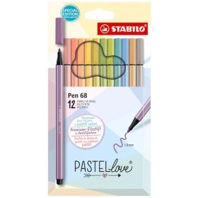   Rostirón készlet, 1 mm, STABILO "Pen 68 Pastellove", 12 különböző szín