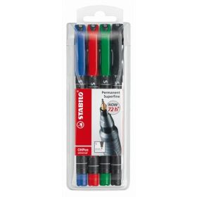   Alkoholos marker készlet, 0,4 mm, STABILO "OHPen S", 4 különböző szín