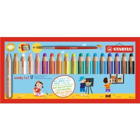   Színes ceruza készlet, kerek, vastag, STABILO "Woody 3 in 1", 18 különböző szín