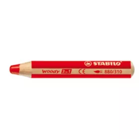  Színes ceruza, kerek, vastag, STABILO "Woody 3 in 1", piros