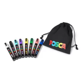   Dekormarker készlet, 1,8-2,5 mm, UNI "Posca PC-5M", 8 különböző szín, tartóval