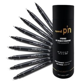   Rajzmarker készlet, UNI PIN "Tube", 9 különböző vonalvastagság, fekete