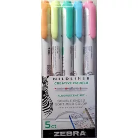   Szövegkiemelő készlet, 1,0/3,5 mm, kétvégű, ZEBRA "Mildliner Fluorescent", 5 szín
