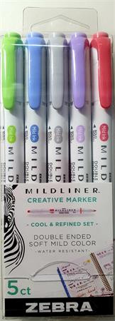 Szövegkiemelő készlet, 1,0/3,5 mm, kétvégű  ZEBRA "Mildliner Cool & Refined" 5 szín