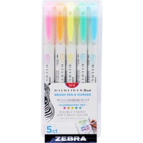  Ecsetirón készlet, kétvégű  ZEBRA "Mildliner Fluorescent", 5 szín