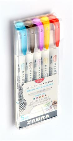 Ecsetirón készlet, kétvégű  ZEBRA "Mildliner Warm", 5 szín