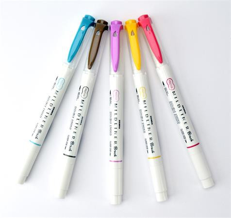 Ecsetirón készlet, kétvégű  ZEBRA "Mildliner Warm", 5 szín
