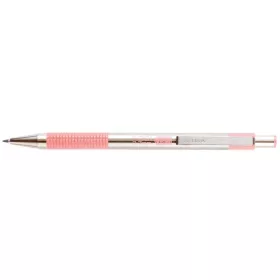   Golyóstoll, 0,24 mm, nyomógombos, rozsdamentes acél, pasztell rózsaszín tolltest, ZEBRA "F-301", kék