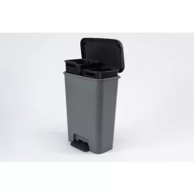   Pedálos szemetes, téglalap alakú, 2x23 l, CURVER "Compatta Duo", sötétszürke