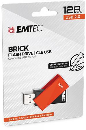 Pendrive, 128GB, USB 2.0, EMTEC "C350 Brick", narancssárga