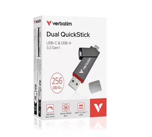 Pendrive, 256GB, USB-A/C 3.2 Gen1, VERBATIM "Dual QuickStick", fekete