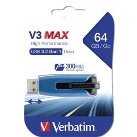   Pendrive, 64GB, USB 3.2, 175/80 MB/s, VERBATIM "V3 MAX", kék-fekete