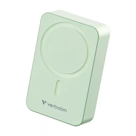 Power bank, mágneses (vezeték nélküli), 20.000mAh, VERBATIM "Charge n Go Essentials", zöld