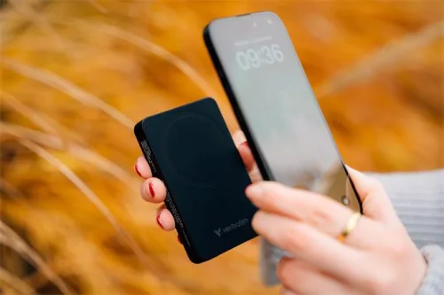 Power bank, mágneses (vezeték nélküli), 10.000mAh, VERBATIM "Charge n Go Essentials", fekete