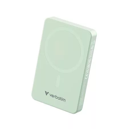 Power bank, mágneses (vezeték nélküli), 10.000mAh, VERBATIM "Charge n Go Essentials", zöld