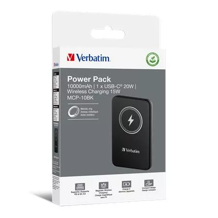 Power bank, mágneses (vezeték nélküli), 10.000mAh, VERBATIM "MCP-10, fekete