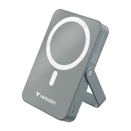 Power bank, mágneses (vezeték nélküli), 10.000mAh, VERBATIM "Charge n Go", szürke