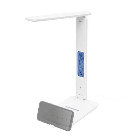 Asztali lámpa, LED, szabályozható, Qi töltővel, USB, HOME, fehér