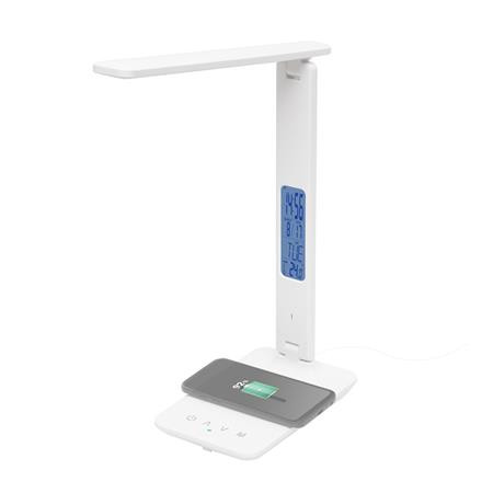 Asztali lámpa, LED, szabályozható, Qi töltővel, USB, HOME, fehér