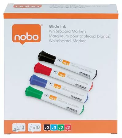 Táblamarker, kúpos hegyű, 2 mm, 10 db, NOBO "Glide", vegyes