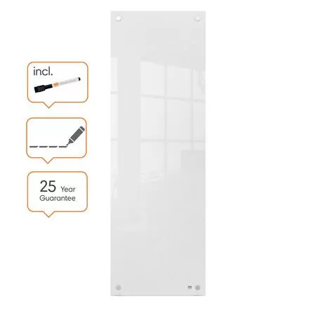 Üzenőtábla, üveg, fali, keskeny, 30x90 cm, NOBO "Home", fehér